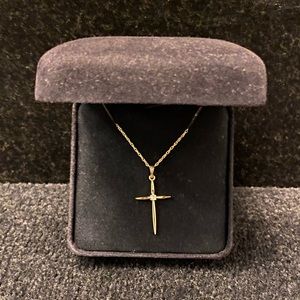 Solid 14K Yellow Gold Diamond Cross Pendant